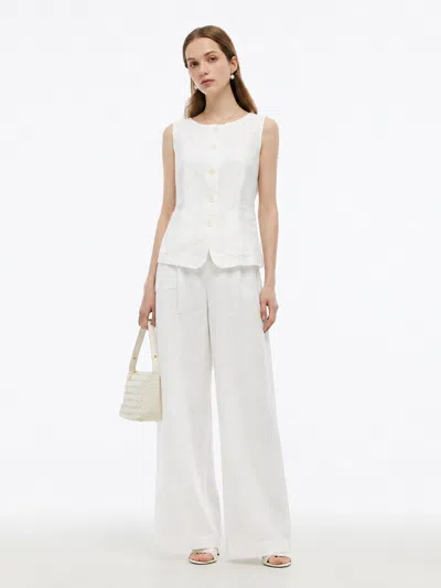 Goelia 100% Linen Vest And Pants Two-piece Set In White