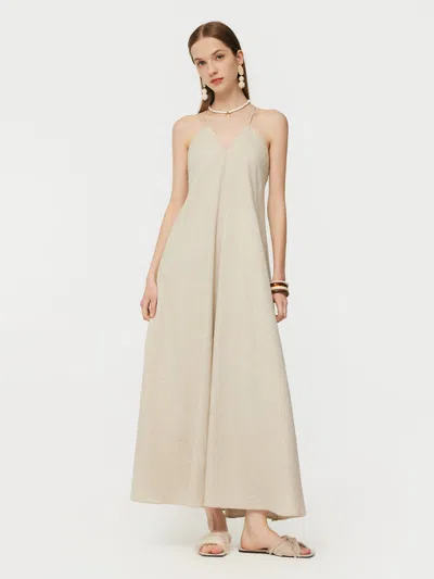 Goelia 100% Linen Women Backless Strap Maxi Dress In Neutral
