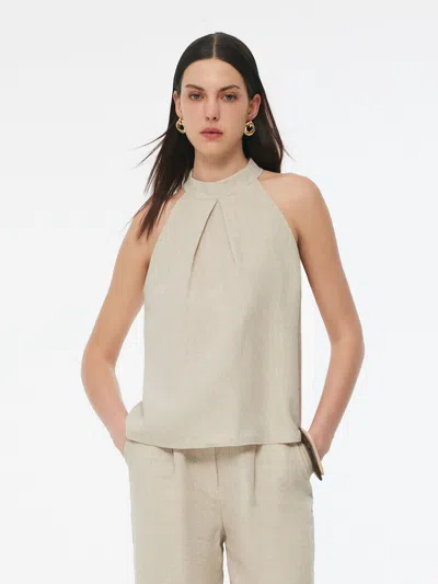 Goelia 100% Linen Women Halter Tank Top In White