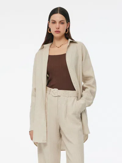 Goelia 100% Linen Women Oversized Shirt In Neutral