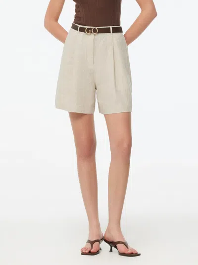 Goelia 100% Linen Women Pocket Shorts In White