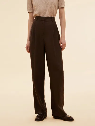 Goelia 100% Linen Women Straight Leg Pants In Brown
