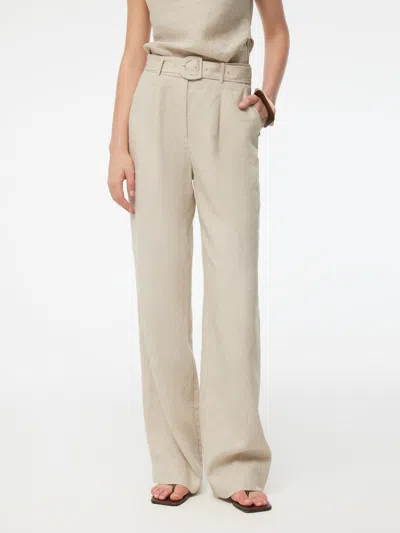 Goelia 100% Linen Women Straight Leg Pants With Belt In Neutral