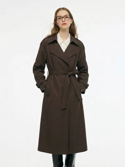 Goelia 100% Linen Women Wrap Trench Coat In Brown