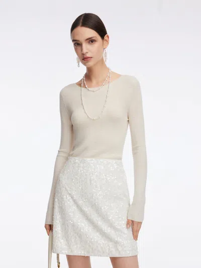 Goelia 100% Machine Washable Wool Women Knit Top In White