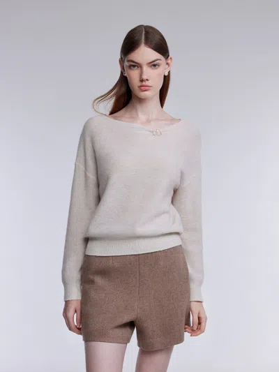 Goelia 100% Merino Wool Shimmer Women Sweater With Go Letter Clip In Gray