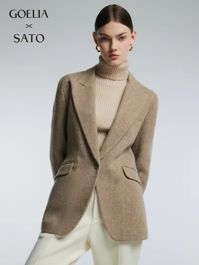 Goelia 100% Merino Wool Women H-line Blazer In Light Taupe