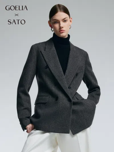 Goelia 100% Merino Wool Women H-line Blazer In Smoke Grey