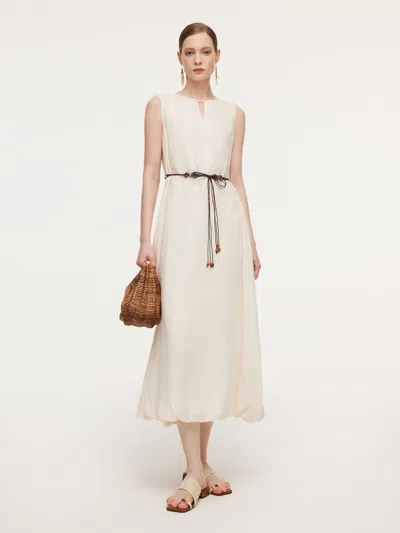 Goelia 100% Ramie Bubble Hem Women Sleeveless Maxi Dress With Tie String Belt In Multi