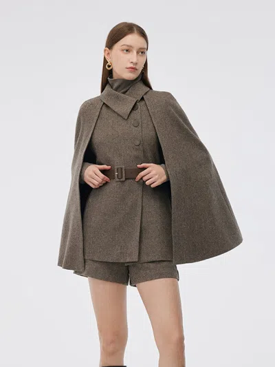 Goelia 100% Washable Wool Cape And Vest Two-piece Set In Brown