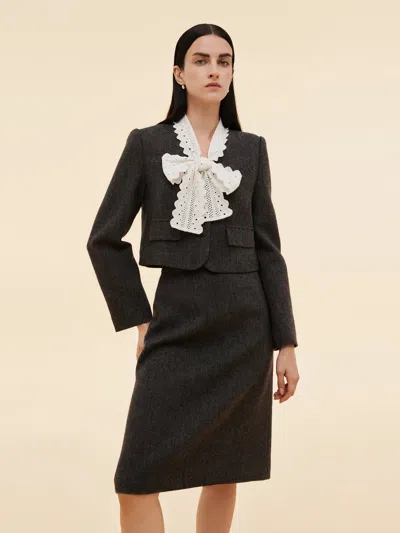 Goelia 100% Washable Wool Crop Jacket And Skirt Two-piece Set In Black
