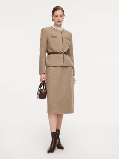 Goelia 100% Washable Wool Jacket And Skirt Two-piece Set With Belt In Multi