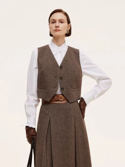 Goelia 100% Washable Wool V-neck Women Vest In Brown