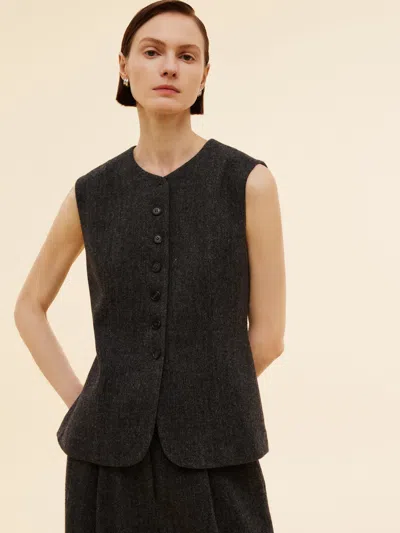 Goelia 100% Washable Wool Women Button Down Vest In Black