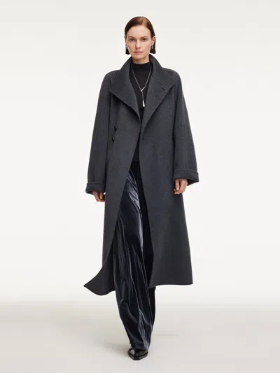 Goelia 100% Wool Double-faced Unisex Self-tie Belt Overcoat In Black