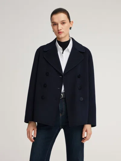 Goelia 100% Wool Double-faced Women Coat In Blue