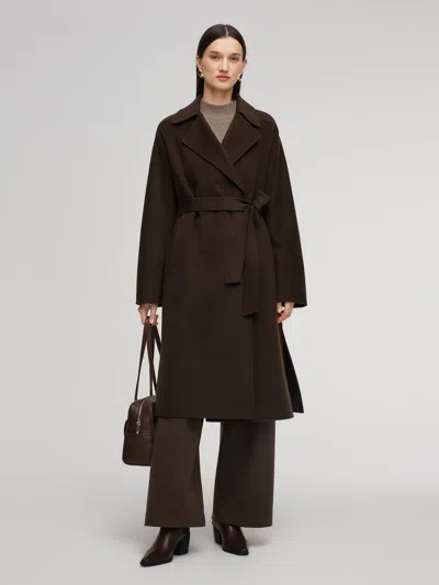 Goelia 100% Wool Double-faced Women Wrap Overcoat In Brown