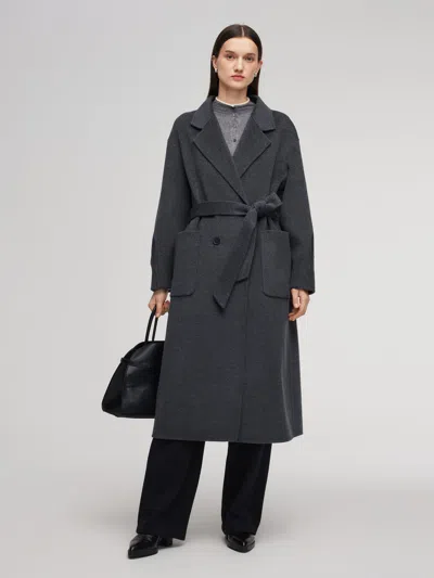 Goelia 100% Wool Double-faced Women Wrap Overcoat In Gray