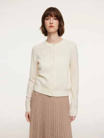 Goelia 100% Wool Embroidered Women Cardigan In Neutral