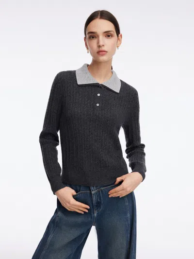 Goelia 100% Wool Faux-layered Lapel Women Knit Top In Blue