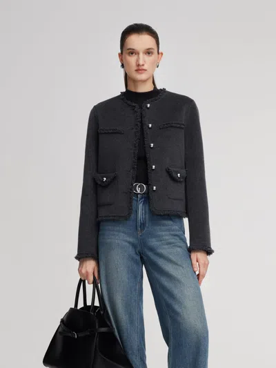 Goelia 100% Wool Frayed Edge Women Jacket In Multi