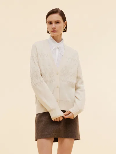 Goelia 100% Wool Jacquard Women Cardigan In Neutral