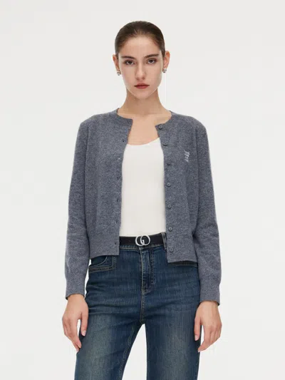 Goelia 100% Wool Letter Embroidered Women Cardigan In Blue