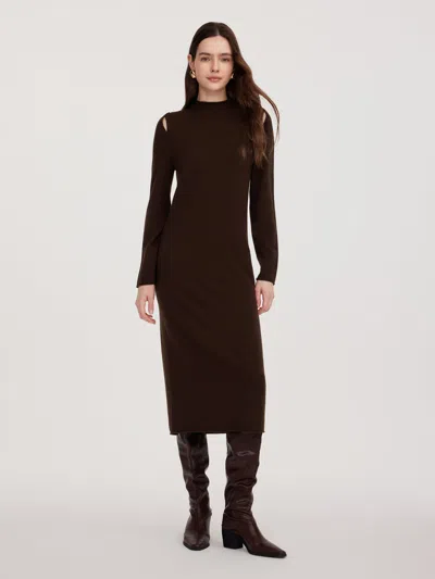 Goelia 100% Wool Mock Neck Women Knit Maxi Dress In Burgundy