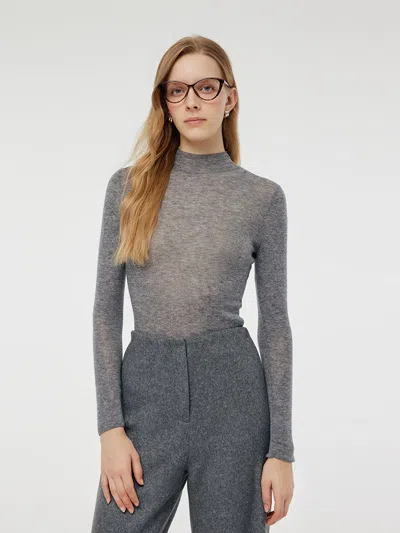 Goelia 100% Wool Mock Neck Women Long Sleeve Top In Gray