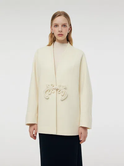 Goelia 100% Wool New Chinese-style Women Coat In White