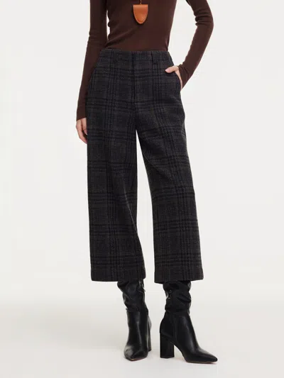 Goelia 100% Wool Plaid Women Wide Leg Pants In Black