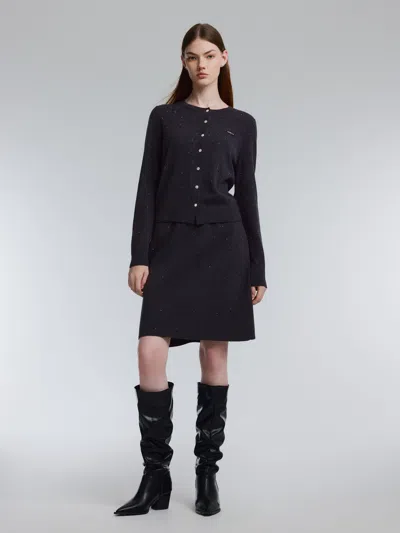 Goelia 100% Wool Rhinestone Cardigan And Skirt Two-piece Set In Gray