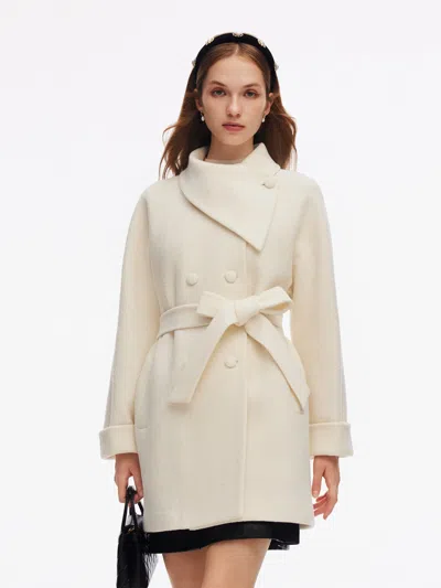 Goelia 100% Wool Self-tie Belt Women Coat In Multi