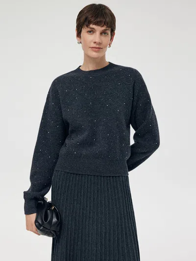 Goelia 100% Wool Sequins Women Sweater In Blue