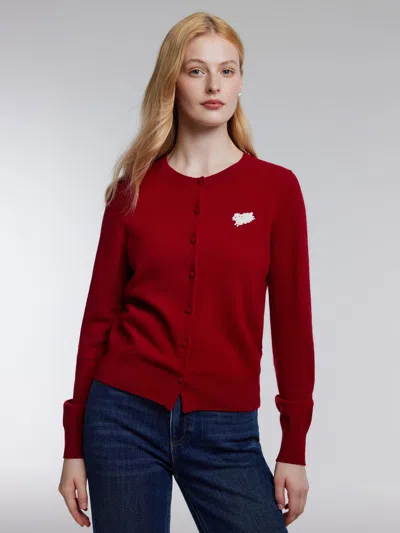 Goelia 100% Wool Sheep Embroidered Women Cardigan In Red