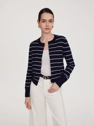 Goelia 100% Wool Stripe Women Cardigan In Black