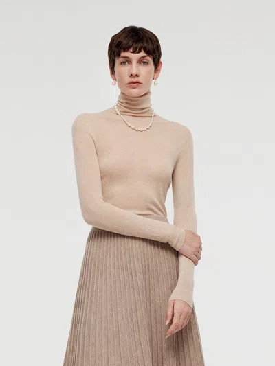 Goelia 100% Wool Turtleneck Women Knit Top In Brown