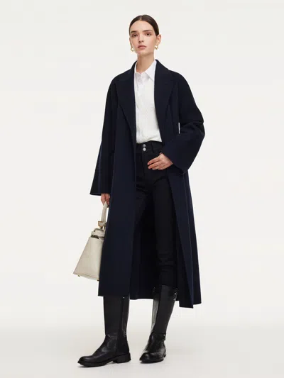 Goelia 100% Wool Unisex Wrap Overcoat In Blue