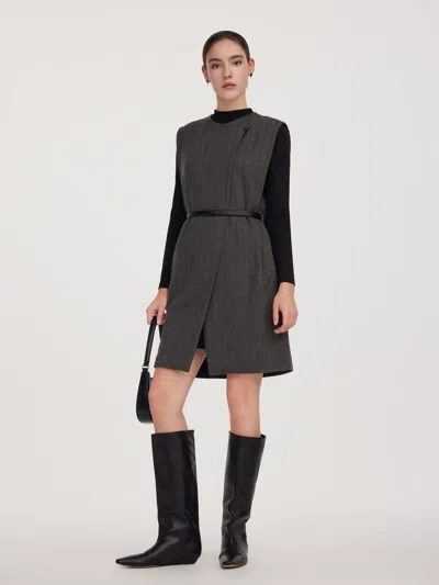 Goelia 100% Wool Vest And Knit Dress Two-piece Set With Belt In Gray