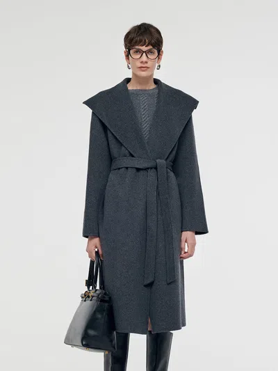 Goelia 100% Wool Wide Lapel Women Overcoat In Blue