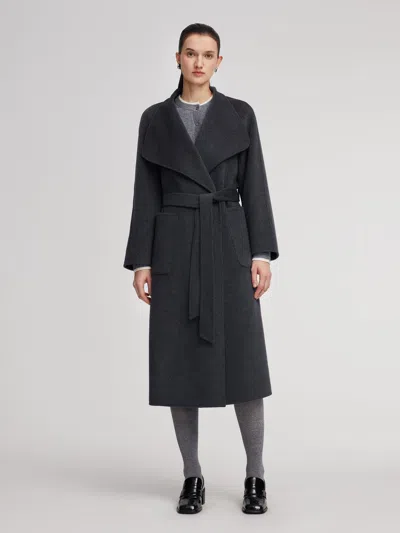 Goelia 100% Wool Windproof Convertible Collar Women Wrap Overcoat In Blue