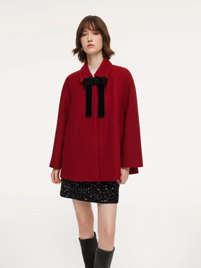 Goelia 100% Wool Women Coat With Detachable Bowknot In Red