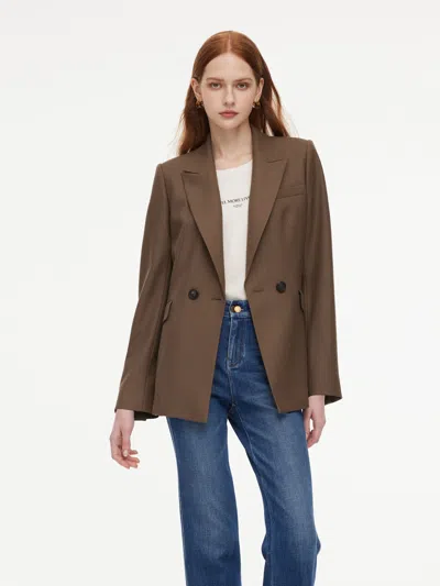 Goelia 100% Worsted Merino Wool Women Blazer In Brown
