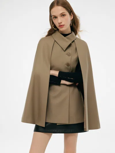 Goelia 100% Worsted Wool Cape And Vest Two-piece Set With Belt In Brown