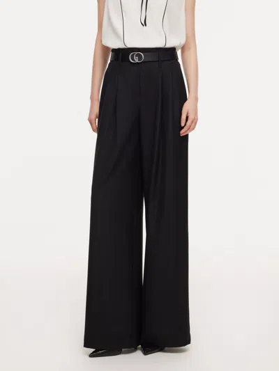 Goelia 100% Worsted Wool Straight Leg Women Pants With Belt In Black