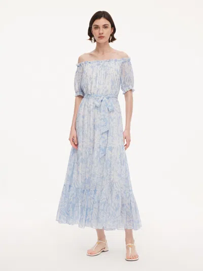 Goelia 10mm Mulberry Silk Convertible Neck Women Belted Maxi Dress In Blue