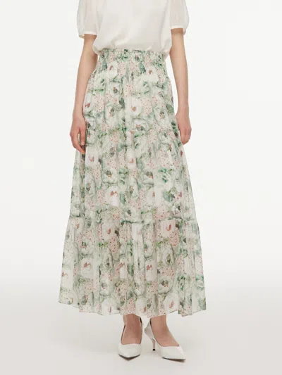 Goelia 10mm Mulberry Silk Floral Print Women A-line Skirt In Multi