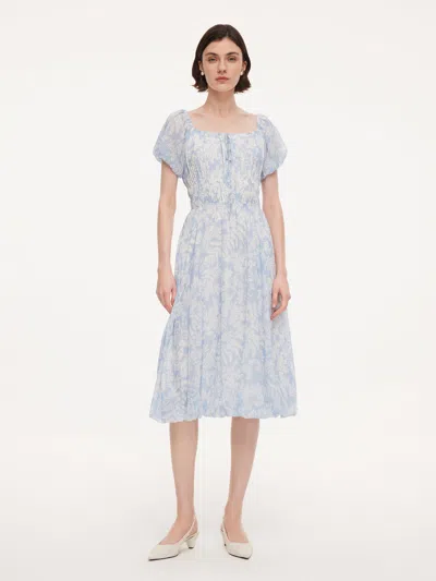 Goelia 10mm Mulberry Silk Floral Print Women Bubble Hem Midi Dress With Scrunchie In Multi