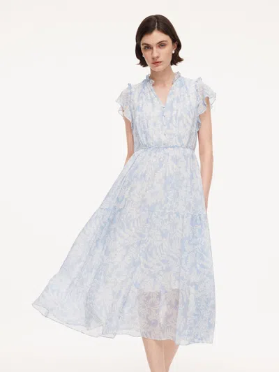 Goelia 10mm Mulberry Silk Floral Print Women Maxi Dress In Blue