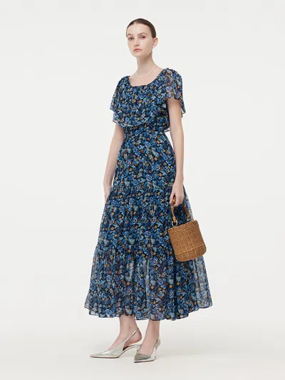 Goelia 10mm Mulberry Silk Floral Print Women Maxi Dress With Hairband In Multi